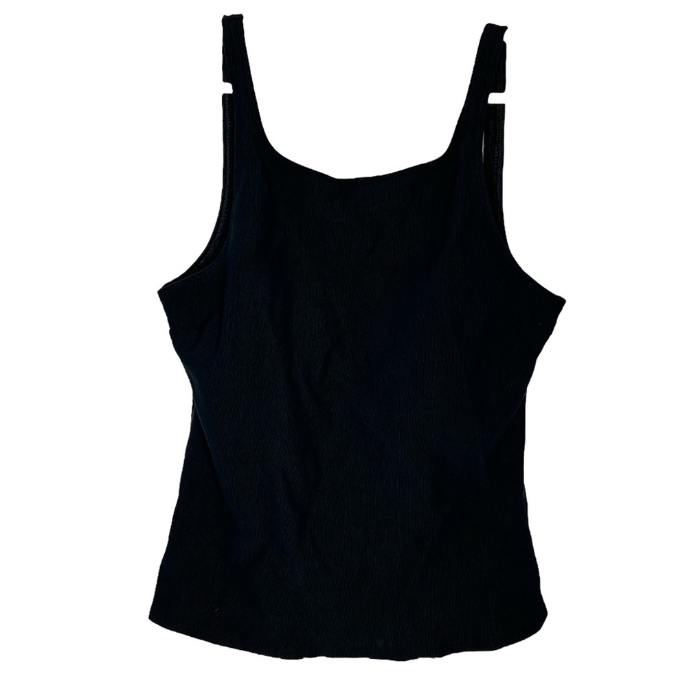 Land’s End Solid Black Ribbed Modest Bikini 2 Piece Swimsuit Tankini Top